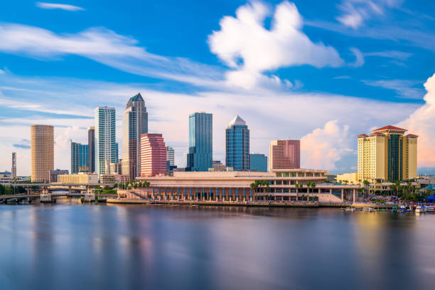 skyline von tampa, florida - apartment skyscraper florida architecture stock-fotos und bilder