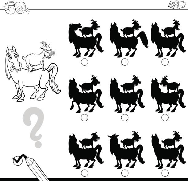 ilustraciones, imágenes clip art, dibujos animados e iconos de stock de sombras con animales de granja para colorear - horse goat child humor