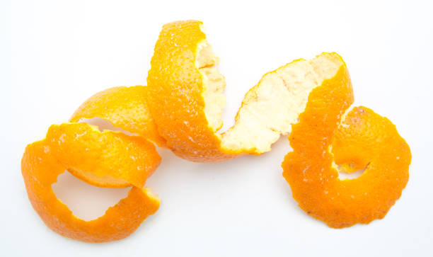 istock Orange twist of citrus peel on white background 822659166