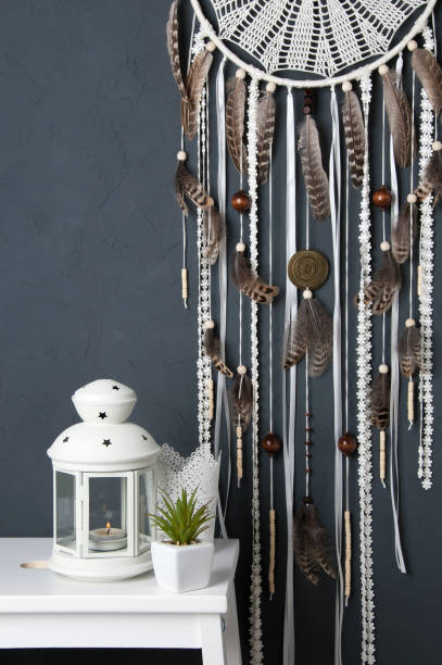 istock Cream crochet doily dream catcher 822659932
