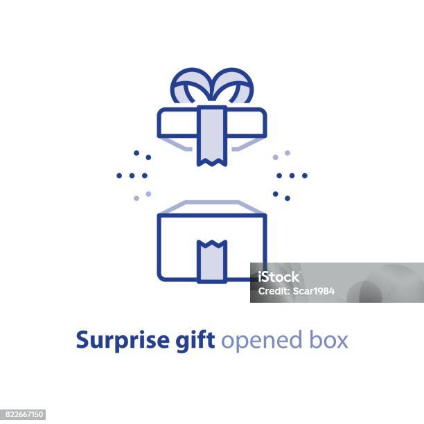 Super Gift Amazing Present Surprising Opened Box Happy Birthday Promotion Package Stock Illustration - Download Image Now