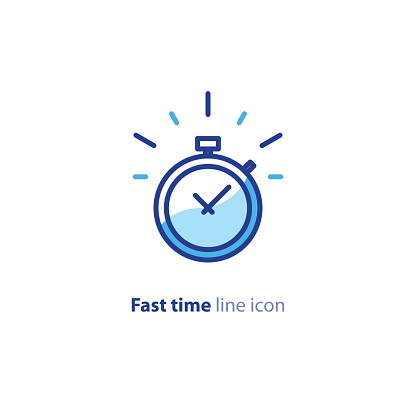 Fast time icon, stop watch speed concept, quick delivery, express and urgent services, deadline and delay, vector line icon