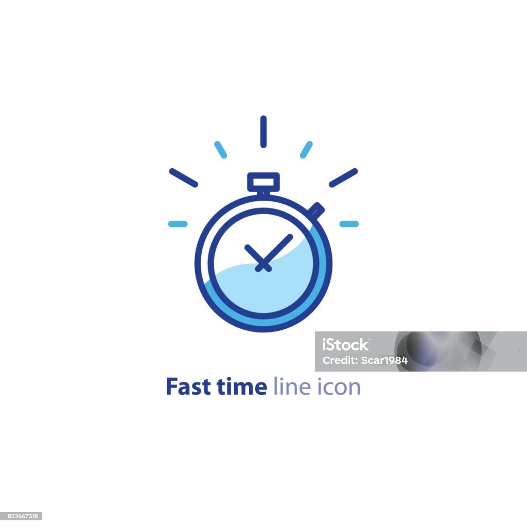 Quick services, fast delivery, deadline time, delay alarm, line icon Fast time icon, stop watch speed concept, quick delivery, express and urgent services, deadline and delay, vector line icon Time stock vector