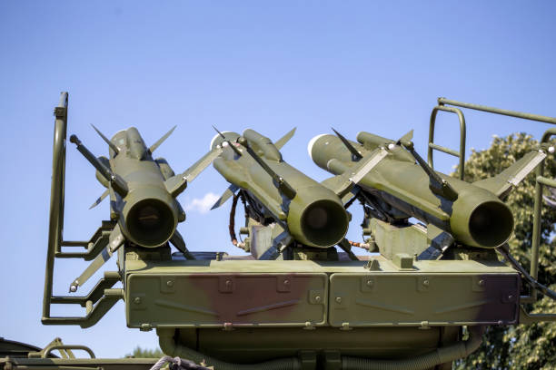 istock Rear view of the air defense missile system 822679232