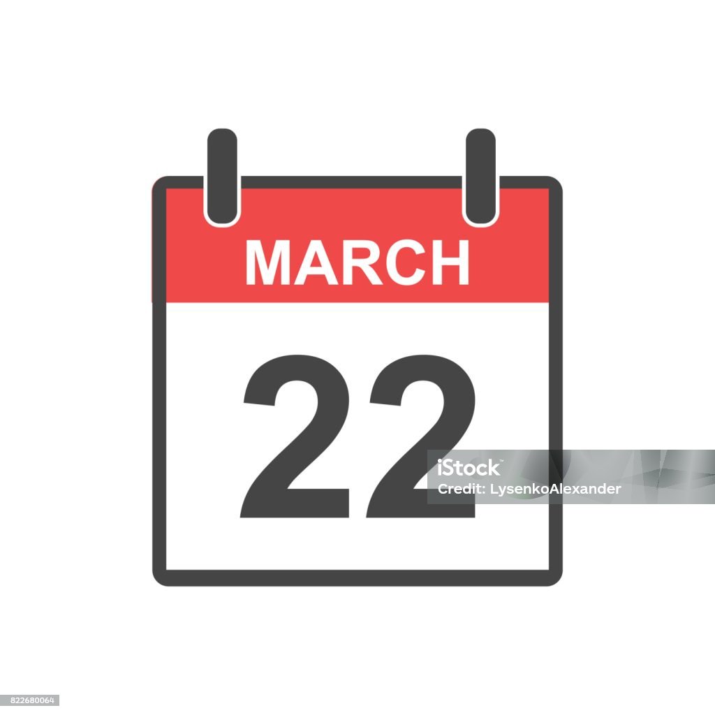 22 de marzo icono de calendario. Ilustración de vector de estilo plano. - arte vectorial de Calendario libre de derechos