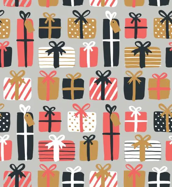 Vector illustration of Christmas gift boxes seamless pattern