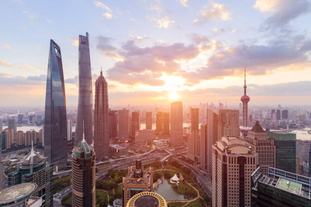 istock Shanghai skyline and cityscape at sunset 822692484