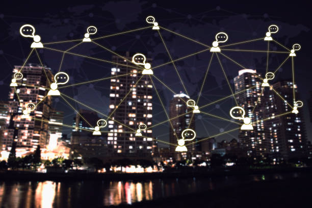 istock Business people icon networking system. concept globe technology social network communication. 822693116