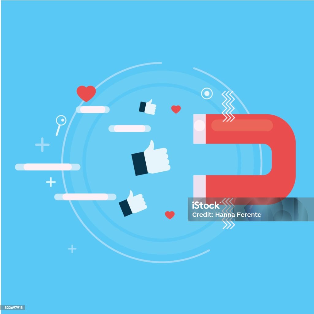 Retention strategy. Magnet attracts the likes Retention strategy. Magnet attracts the likes. Vector flat illustration Retention stock vector