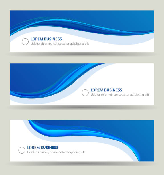 Business banner wave set, card brochure cover template Business banner wave set, wavy blue color shape, brochure cover template. Corporate Card design. Vector wave water drawings stock illustrations