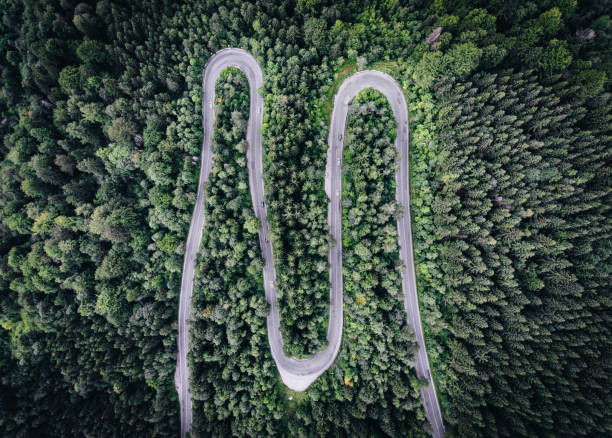 istock Winding road aerial view 822739622