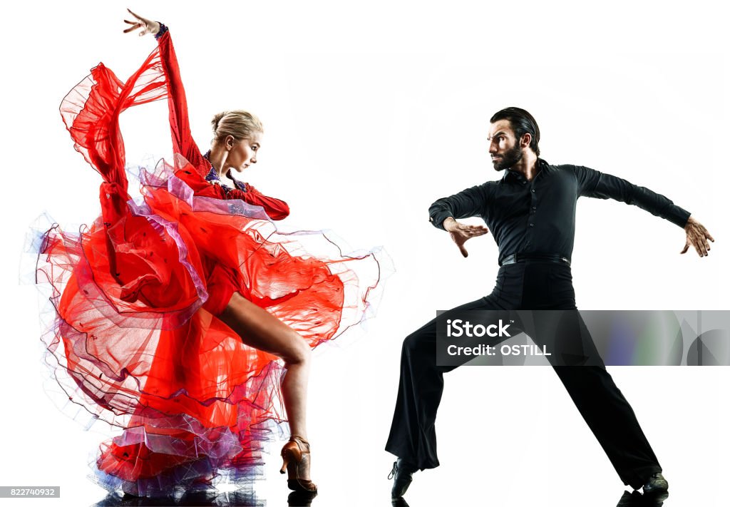 man woman couple ballroom tango salsa dancer dancing silhouette one caucasian man and woman couple ballroom tango salsa dancer dancing in studio silhouette isolated on white background Ballroom Dancing Stock Photo
