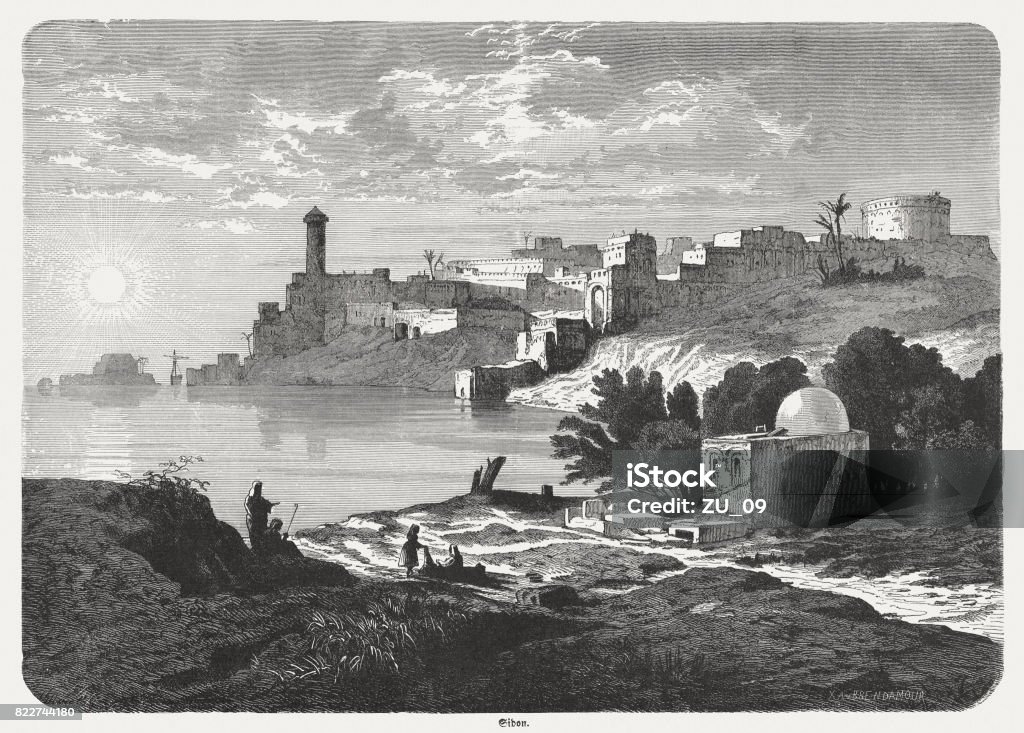 Zidon Ancient Sidon Lebanon Wood Engraving Published In 1886 Stock ...
