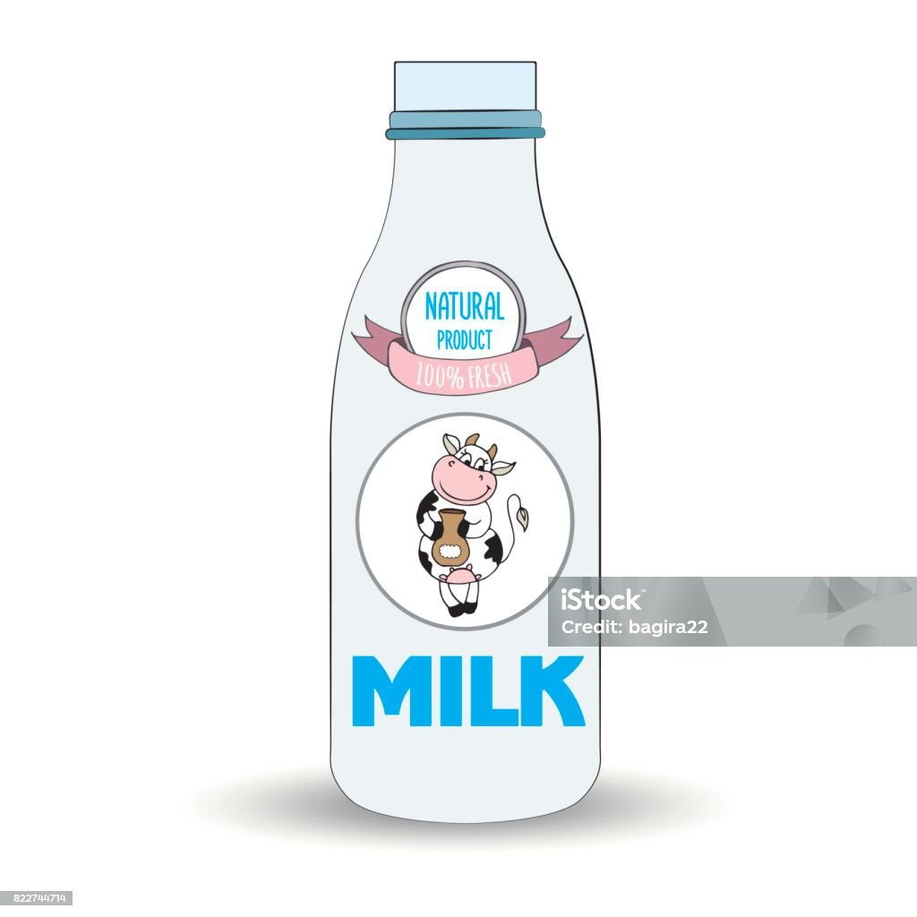 A bottle of milk and cow's label,isolated. A bottle of milk and cow's label,isolated, vector illustration. Animal stock vector