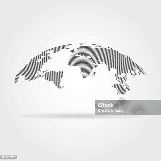Ilustración de Mapa De Mundo Negro Simple De Línea Delgada y más Vectores Libres de Derechos de Globo terráqueo - Globo terráqueo, Mapa mundial, Planeta