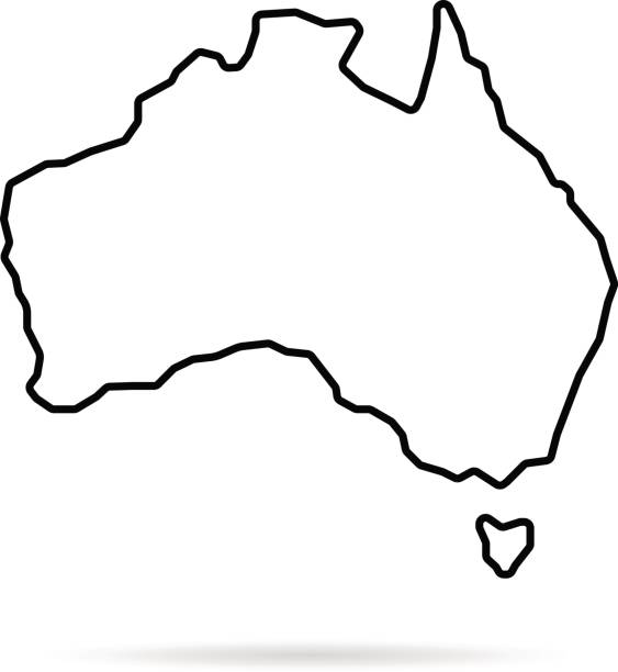 ilustrações, clipart, desenhos animados e ícones de mapa da austrália linha fina com sombra - australia