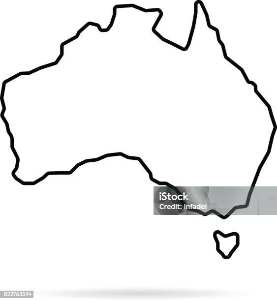 Vetores de Mapa Da Austrália Linha Fina Com Sombra e mais imagens de Austrália - Austrália, Ícone de Computador, Contorno