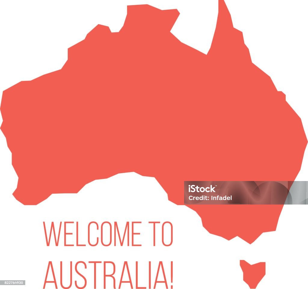 red silhouette of Australia with inscription welcome red silhouette of Australia with inscription welcome. concept of world tour, international tourism and invitation travelers. isolated on white background. trendy modern design vector illustration Australia stock vector