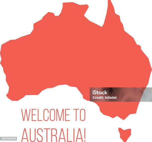 Red Silhouette Of Australia With Inscription Welcome Stock Illustration - Download Image Now