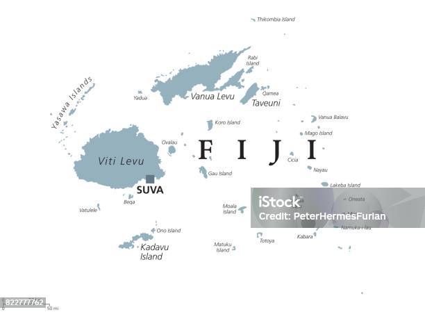 Fiji Political Map Stock Illustration - Download Image Now - Fiji, Map, Vector