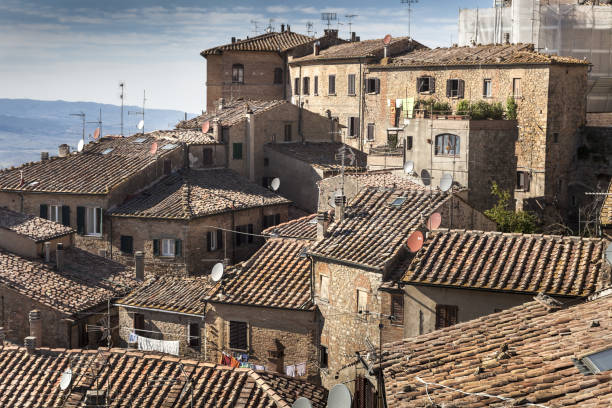 istock Typical mediterranenan birds eye view, Volterra, italy 822794448