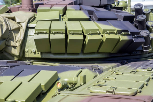 istock Battle tank layered with reactive armour bricks 822794962