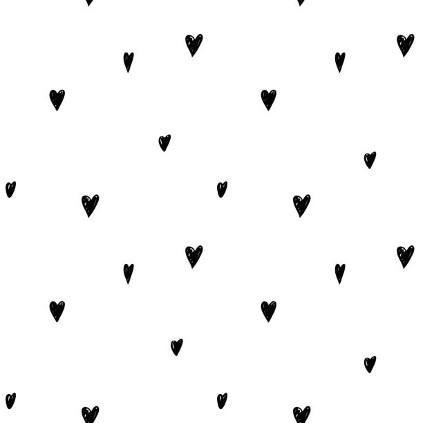 вектор бесшовный мультипликационный узор с сердцами. ручная нарисованная черно-белая любовная картина для бумаги, текстиля, украшения руч� - scrap booking stock illustrations
