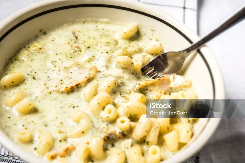 Chicken Fettuchini Meal In Bowl Bowl Stock Photo