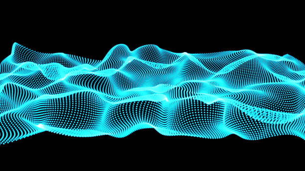 istock neon abstract waves on black background - shape made of dots 822845742