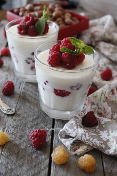 istock Delicious italian dessert panna cotta with raspberry 822859346