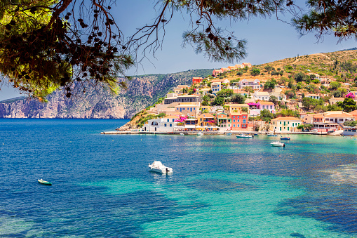 View of the colorful village of Assos in Kefalonia, Greece