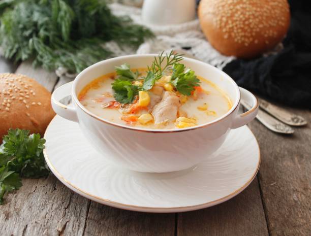 istock Creamy soup with corn and chicken 822873326