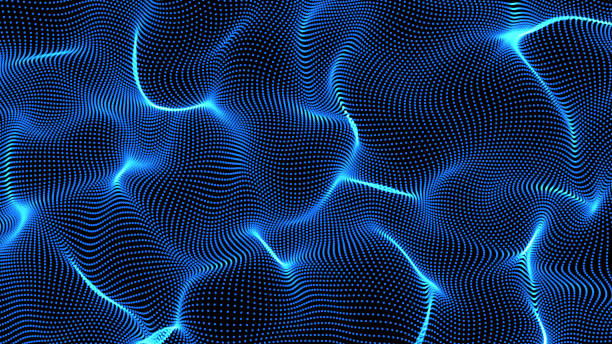 istock blue abstract waves on black background - shape made of dots 822873722