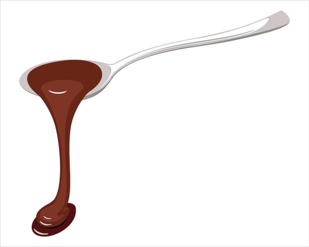 flüssige schokolade fließt vom löffel. - fließend stock-grafiken, -clipart, -cartoons und -symbole