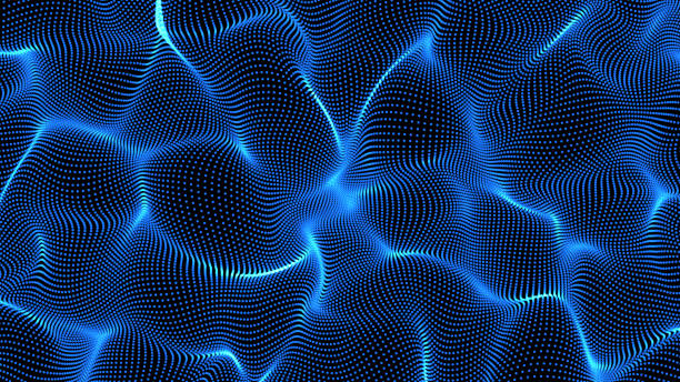 istock blue abstract waves on black background - shape made of dots 822874562