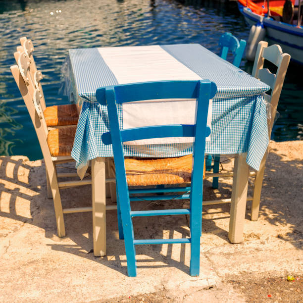 istock An empty table with chairs in a greek taverna 822879068