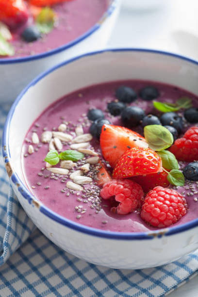 istock healthy berry smoothie bowl with strawberry blueberry raspberry and chia seed 822917268
