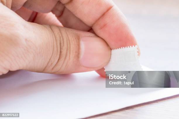 Close The Stamp Duty On The Envelope Stock Photo - Download Image Now - Postage Stamp, Letter - Document, Envelope