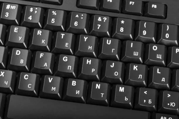 Electronic collection - detail black computer keyboard with russian letter