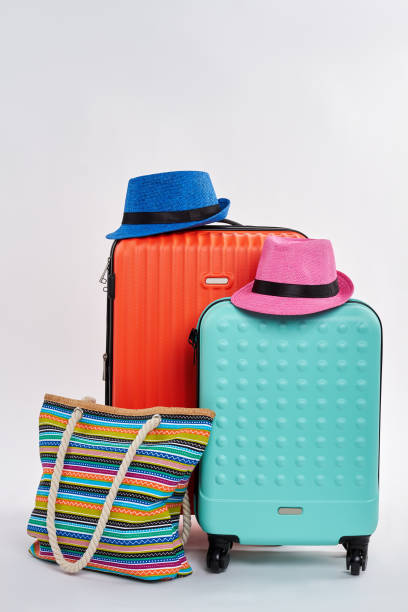 istock Closed suitcases, hats, handbag. 822966816