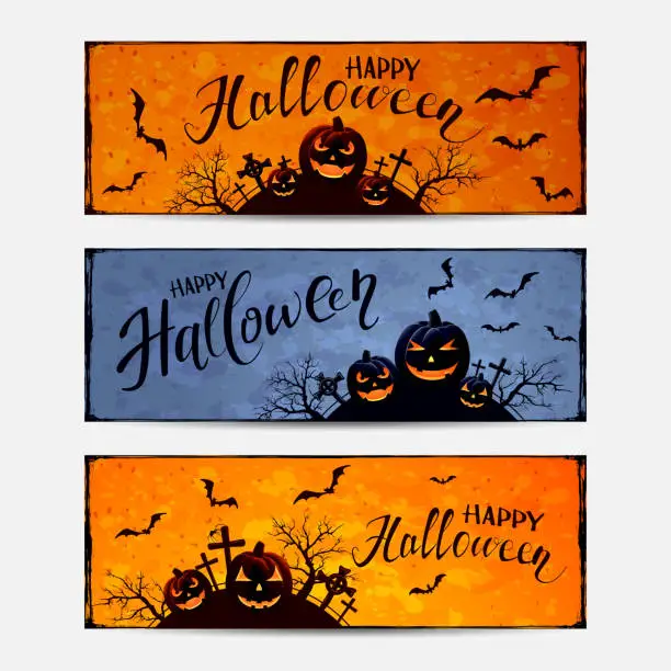 Vector illustration of Set of Halloween banners with pumpkins