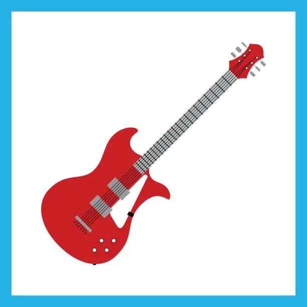 Vector illustration of Red electric guitar flat vector illustration