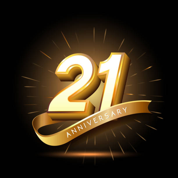 21 jahre goldene logo jubiläumsfeier mit feuerwerk und band - 20 24 jahre stock-grafiken, -clipart, -cartoons und -symbole