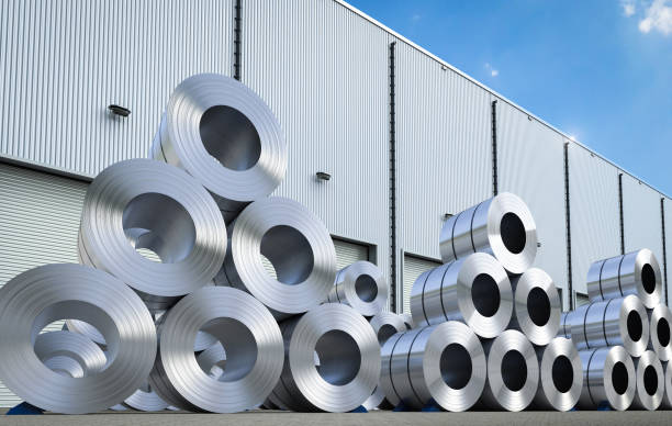 istock rolls of steel sheet in warehouse 823074102