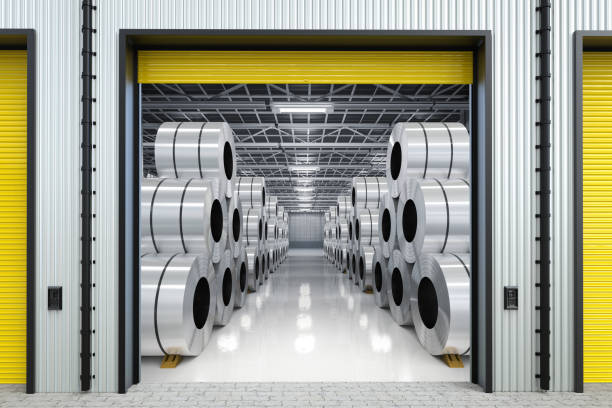 istock rolls of steel sheet in warehouse 823074146