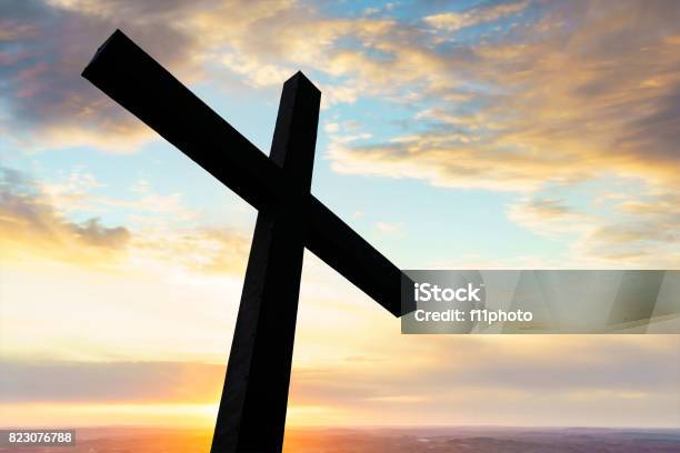 Cross Silhouette And The Clouds Stock Photo - Download Image Now - Bible, Bright, Christianity