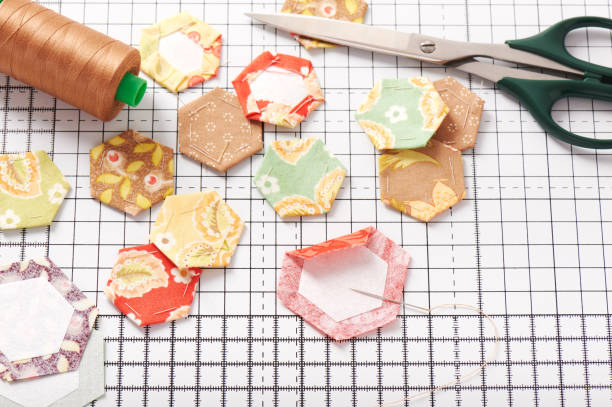 istock English paper pieced hexagons on white craft mat 823081352