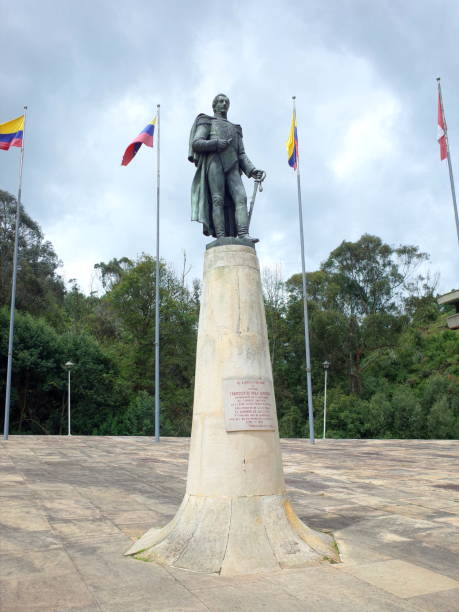 Francisco de Paula Santander, hero of Colombian Independence 19th June 2017, Tunja, Colombia - The statue of Francisco de Paula Santander at Puente de Boyaca, the site of the famous Battle of Boyaca where the army of Simon Bolivar, with the help of the British Legion, secured the independence of Colombia boyacá department photos stock pictures, royalty-free photos & images