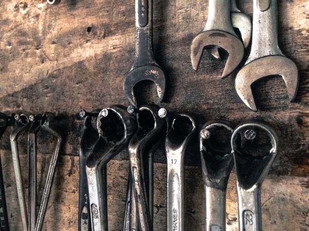 istock Many Tools on dirty floor, Set Craftsman tool , mechanical tools. Professional mechanic using different tools for working in auto repair service. auto mechanic tools wrench. 823091112