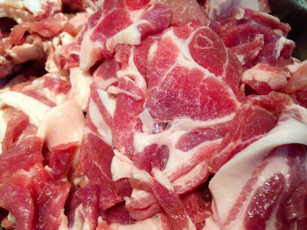 Pieces of pork meat, Sliced raw pork meat